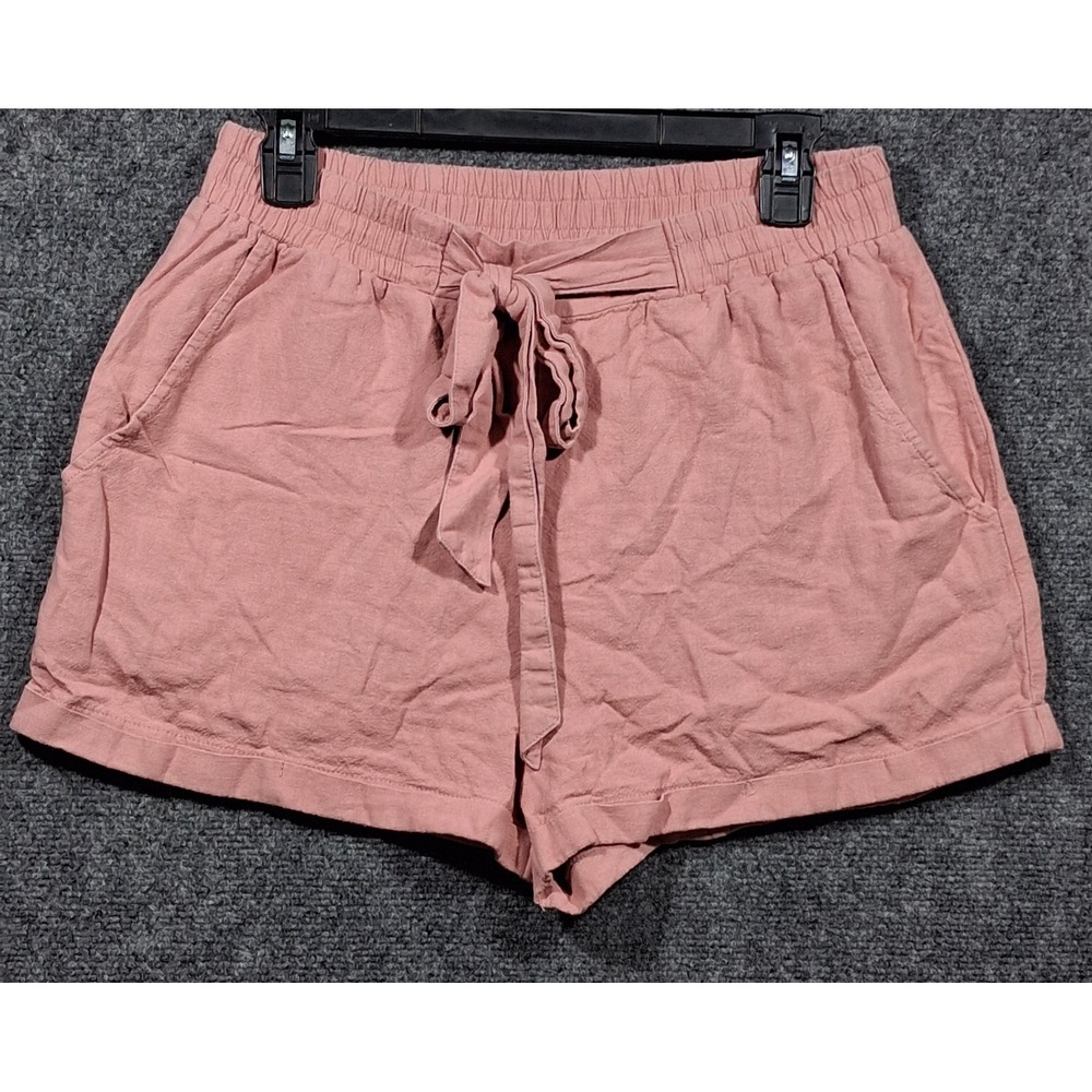 Ambiance Apparel Womens Linen Blend Tie Waist Shorts Dusty Rose Pink Size Medium